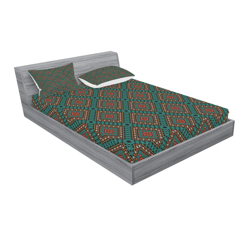 Ethnic Microfiber Geometric Sheet Set, Queen Sheet Set with Fitted Sheet
