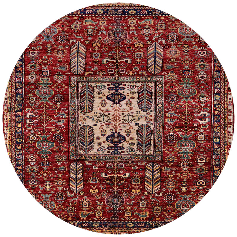 Tapis de style oriental rouge, Rond 8 pi