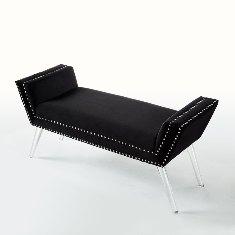 Banc rembourré en velours noir et transparent 45 po Turner, Noir