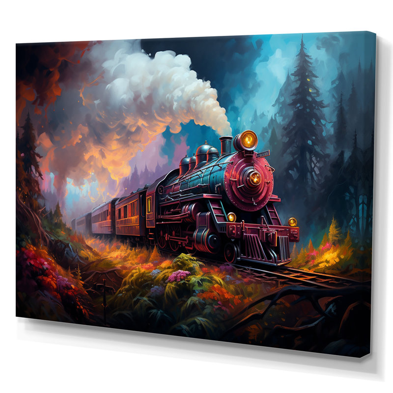 "Steamtrain Travelling In The Sunset", reproduction d'art sur toile, Toile tendue, H 24 po x l 32 po x P 1 po