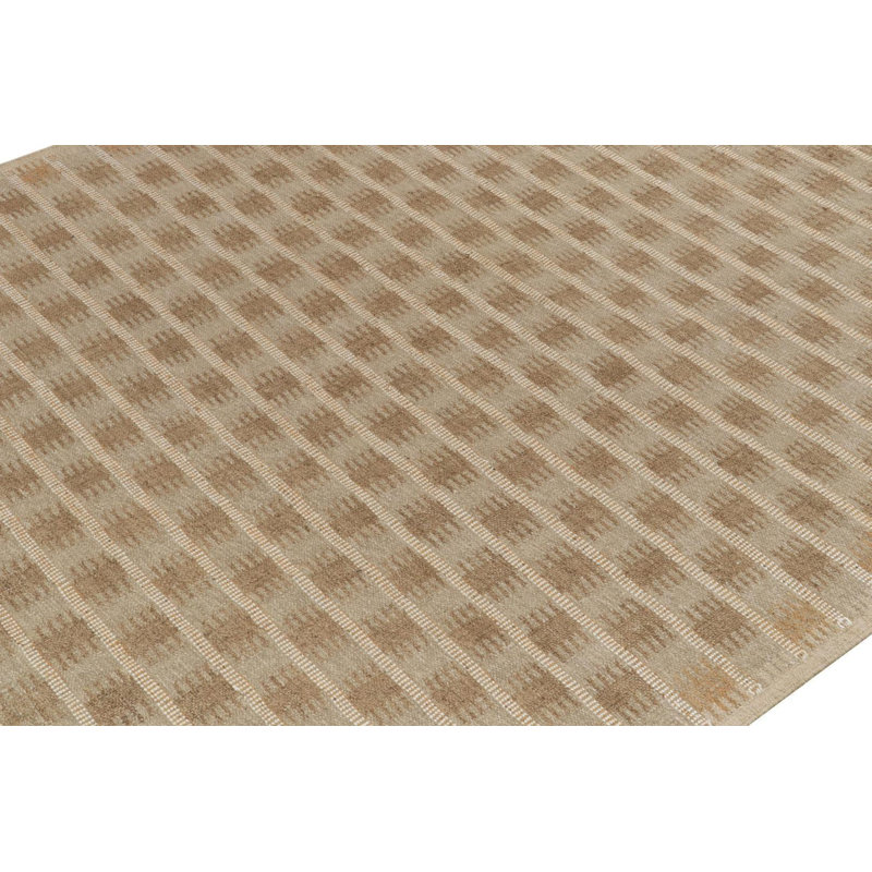 Scandinavian Custom Hemp Rug In Brown Geometric Pattern By Rug & Kilim, Rectangle 10' x 14'