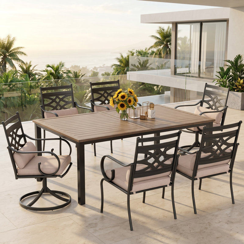 Deeana 6 - Person Patio Dining Set with Rectangular Table , Cushions Included