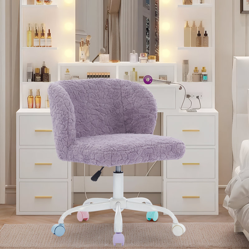 Chaise de bureau à domicile avec tissu en laine d'alpaga haut de gamme, Mauve