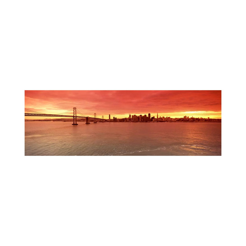 Bridge Across A Bay With City Skyline In The Background, Bay Bridge, San Francisco Bay, San Francisco, California, USA #4 - Wrapped Canvas Panoramic Print