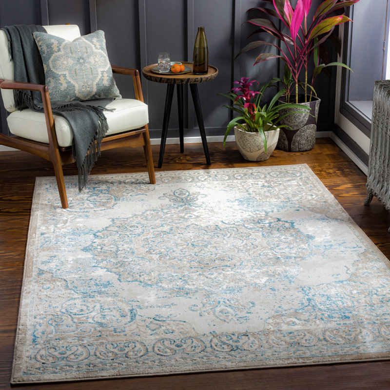 Tapis oriental beige / turquoise Juanisha, Rectangle 5 pi 3 po x 7 pi