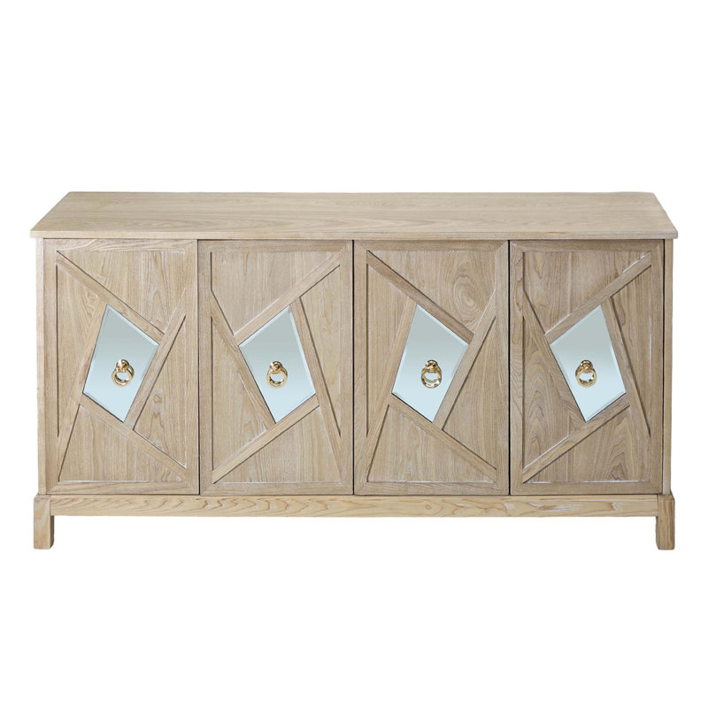 Armoire de rangement moderne avec 4 portes décoratives en miroir, Bois