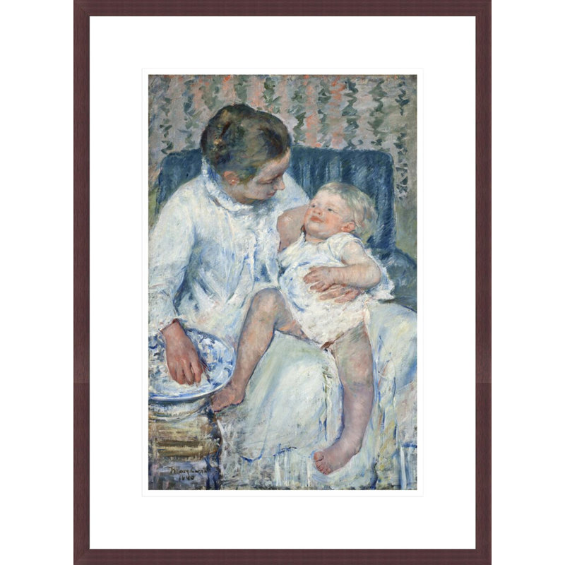 « Mère s'apprêtant à  laver son enfant endormi » de Mary Cassatt - Reproduction giclée encadrée, H 21,75 po x l 16,1 po