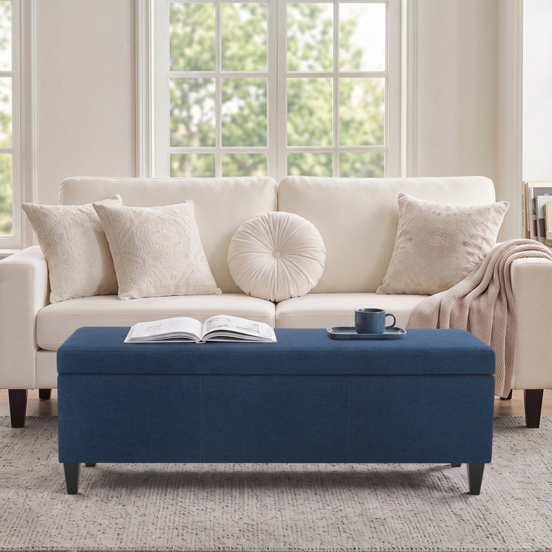 Banc de rangement rembourré Asdrubale 50,3 po L avec couvercle rabattable, Navy Blue