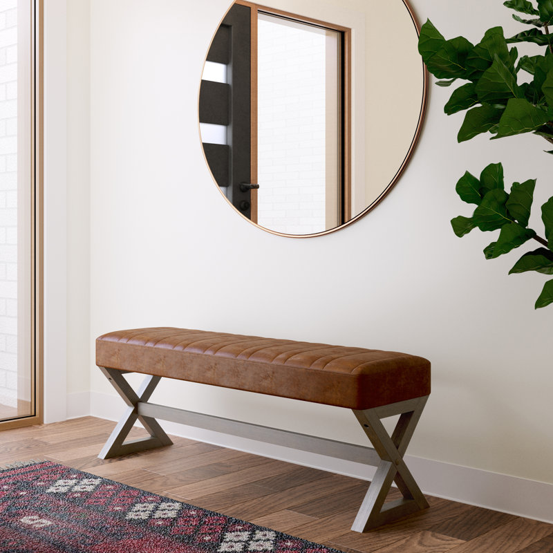 Salinger Distressed Saddle Brown Faux Leather Footstool Bench