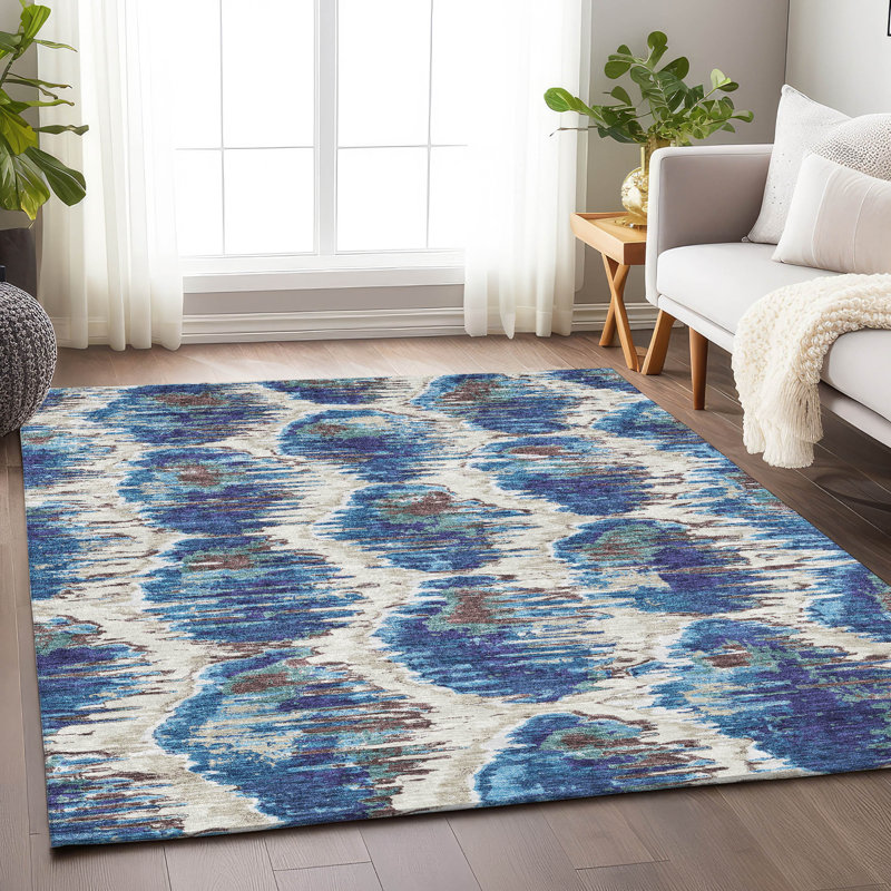 Premium Machine Washable Prisco Blue Rug, Rectangle 2'6" x 3'10"