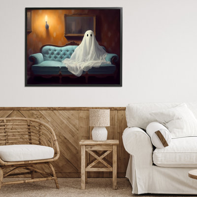 Ghost on Spooky Blue Couch, estampe numérique, design par LSR Design Studio