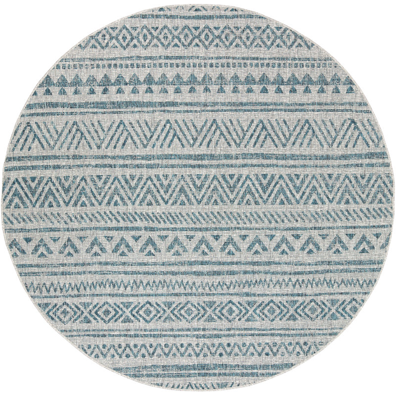 Tomas Southwestern Machine Woven Aqua/Gray Area Rug, Round 5'3"