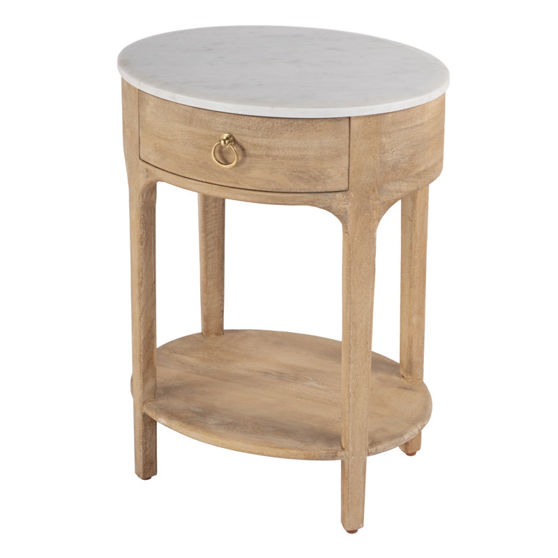 Exmouth Marble Nightstand, Natural Wood