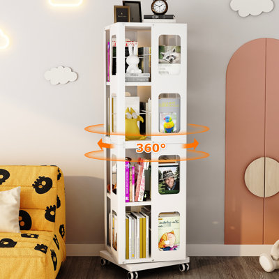 4 All Rotating Bookshelf, 360 Wheels, Large Size, White Finish, Easy To Put Up, Optimal Storage For Books Together, Book