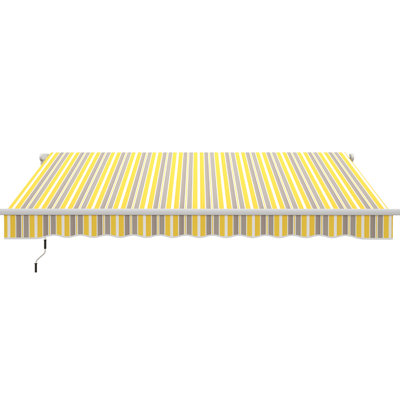 Auvent de jardin rétractable 12 pi x 10 pi. Manivelle manuelle. Et eau - tissu. Cadre en aluminium. Abat-jour de terrasse jaune et gris. Tissu, patio balcon.