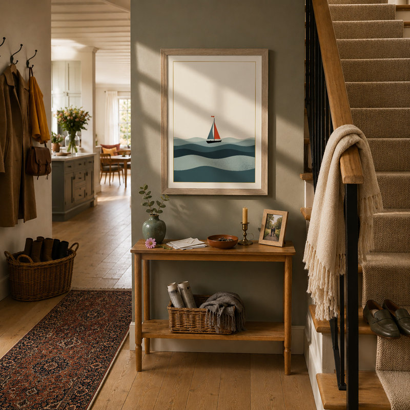 Sailboat on Calm Waters Minimalist - Framed Print, Oak, A3 - 42.0 x 29.7 cm