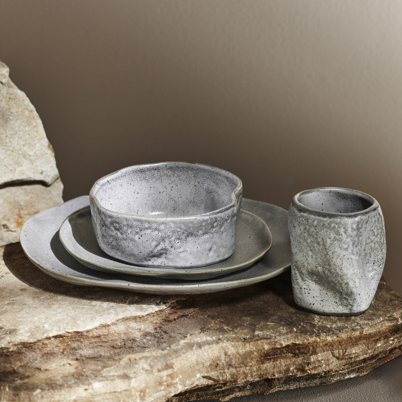 Atik 32-Piece Grey Speckled Ceramic Dinnerware Set, Service for 8