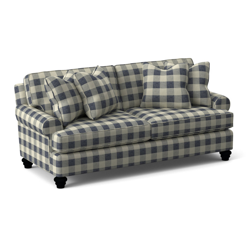 Canapé-lit avec coussins réversibles 86 po Lowell, Finition noire, À gros carreaux bleus; 0120-61, Gel Memory Foam Mattress