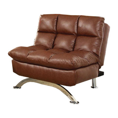 Karla Accent Chair Lounger, Chrome, Saddle Brown Tufted Faux Leather