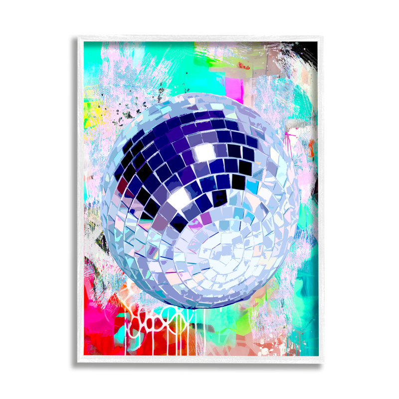 «Disco Ball On Graffiti On Wood» par Ziwei Li, reproduction, Giclée encadrée blanc bord de mer, H 14 po x l 11 po x P 1,5 po