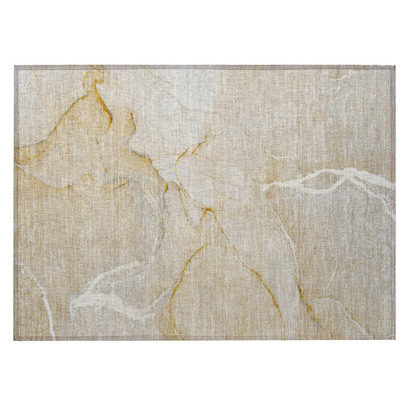 Beige Abstract Washable Indoor Outdoor Area Rug