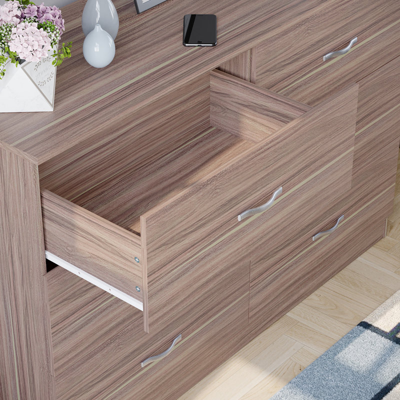 Maybery 6 - Drawer Wide Chest of Drawers, Bedroom Dresser & Storage Cabinet, Walnut