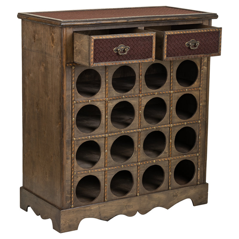 Boria 16 Bottle Solid Wood Cabinet/Enclosed Storage Wine Bottle & Glass Rack in Dark Brown