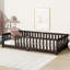 Lit simple au sol avec clôture sans porte, lit en bois d'hévéa avec garde-corps de sécurité, espresso-1990595763