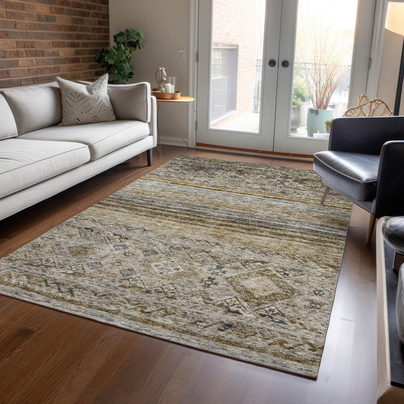 Brown Synthetic Washable Rectangular Indoor/Outdoor Rug 3' x 5'