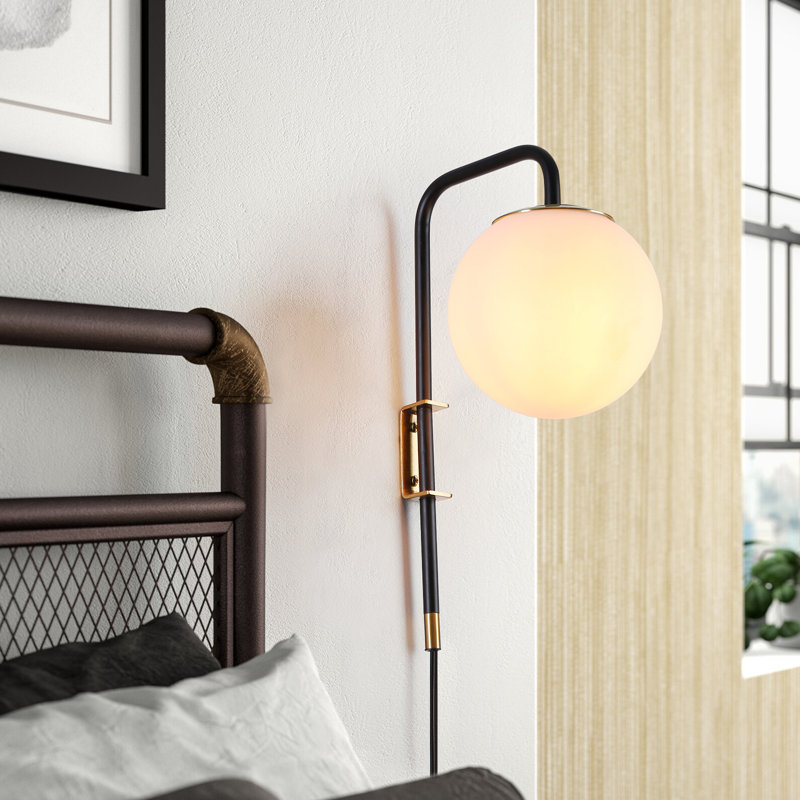 Lampe murale moderne avec globe rond noir et or avec interrupteur