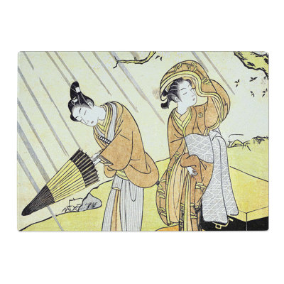 Tempered Glass Caught in the Rain by Harunobu Suzuki Chopping Board