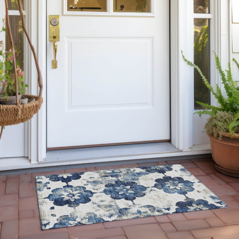 Machine Washable Indoor/Outdoor Xhevrie Navy Rug, Rectangle 1'8" x 2'6"
