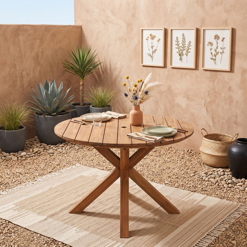 Table de salle à manger ronde en bois pour l'extérieur, Natural