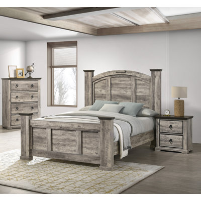 Queen Contemporary Poster Bed Wood Gray 1 Piece 89.92"L x 65.5"W x 60"H