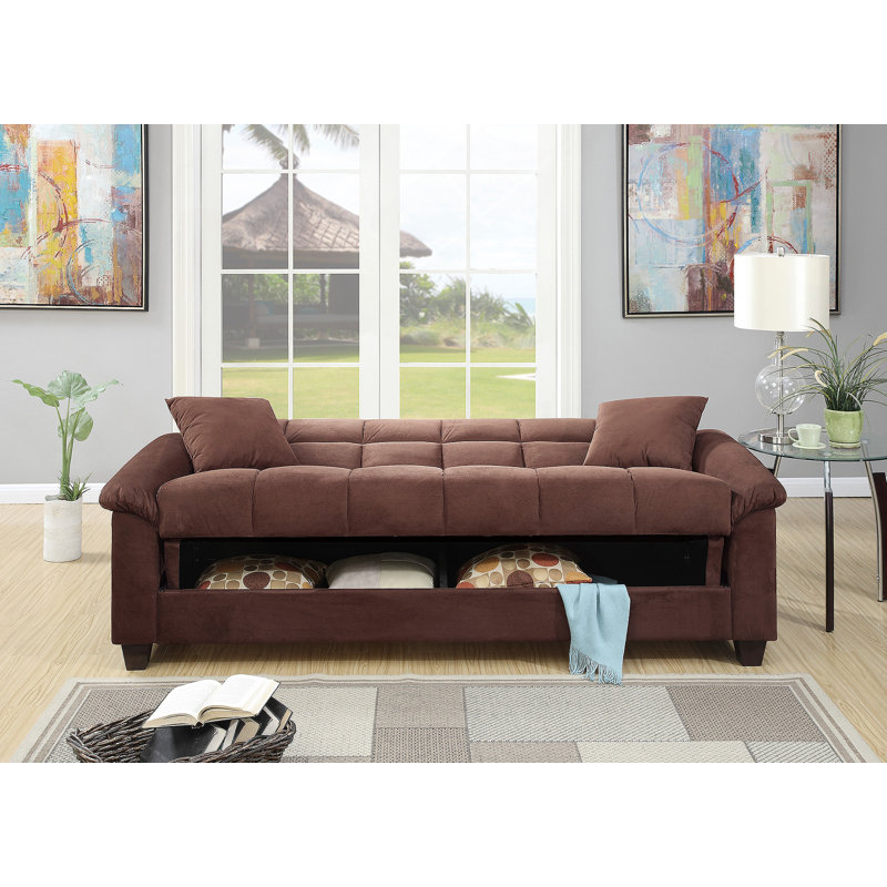 Contemporary Living Room Adjustable Futon Sofa With Storage And Pillows, Ideal For Relaxation And Entertainment In Modern Homes