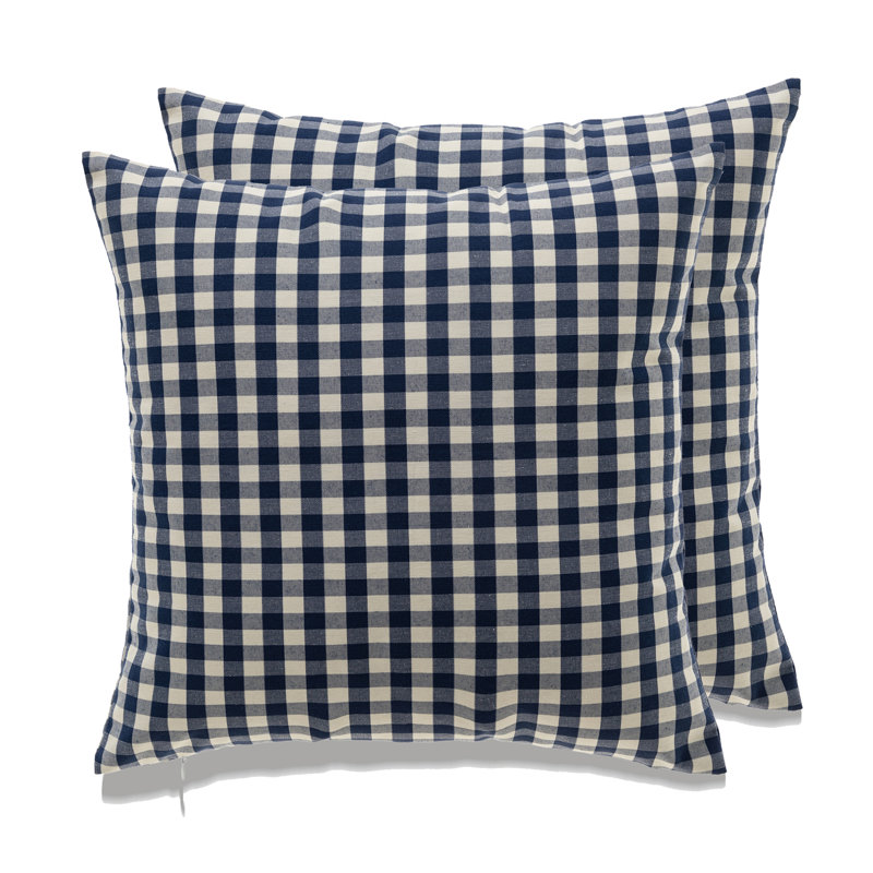 Checkered Cotton Blend Throw Pillow, Down Blend, Navy/White