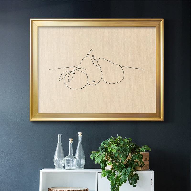 " Fruit Line Drawing IV ", 26" H x 38" W x 1.5" D, Gold