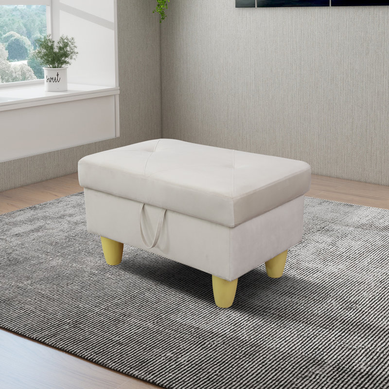 Richell Upholstered Ottoman, White, Light Yellow