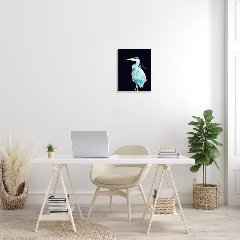 Great Blue Heron - Grand oiseau sur fond noir - impression, H 19 po x l 13 po, Bois