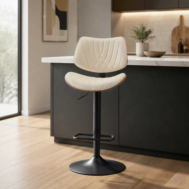 Tabourets de bar Bentwood Fauteuil de bar pivotant à 360 ° en cuir Mid-Century, Beige