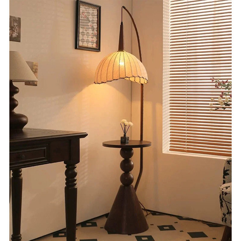 Warm Glow Arc Fabric Shade Side Table Floor Lamp
