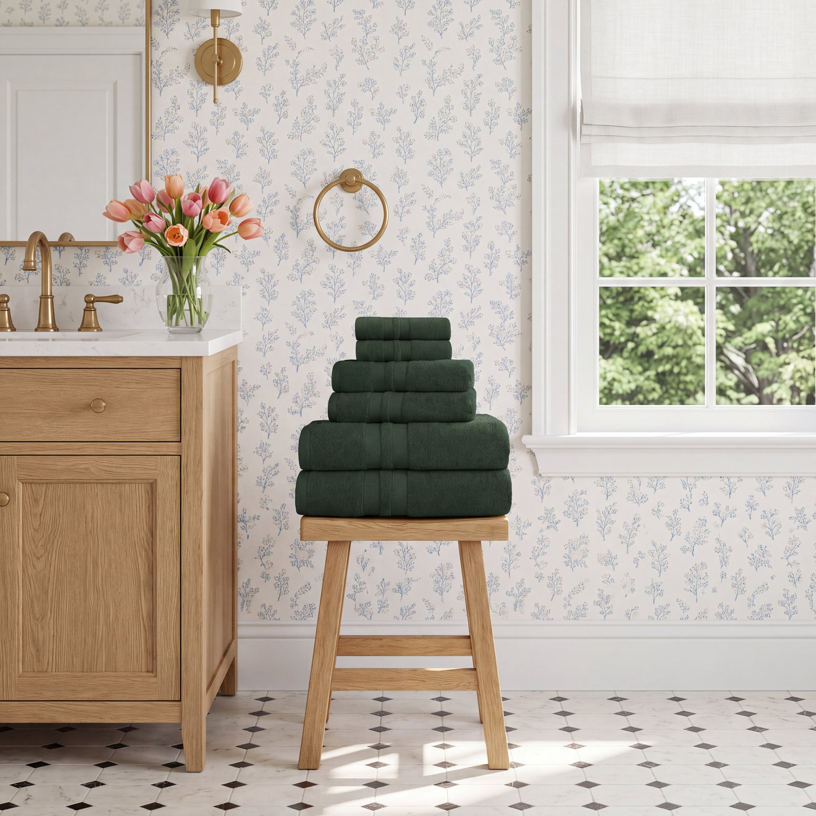 6-Piece Cotton Towel Set, Forest Green