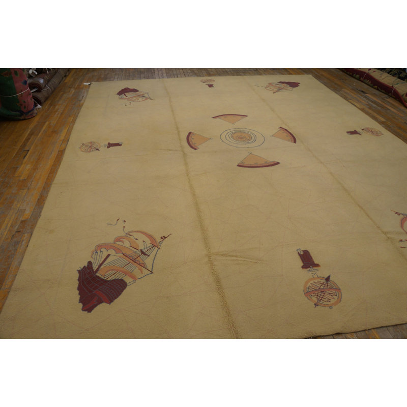 Vintage Geometric Medallion Hooked - Loop Pile Rug