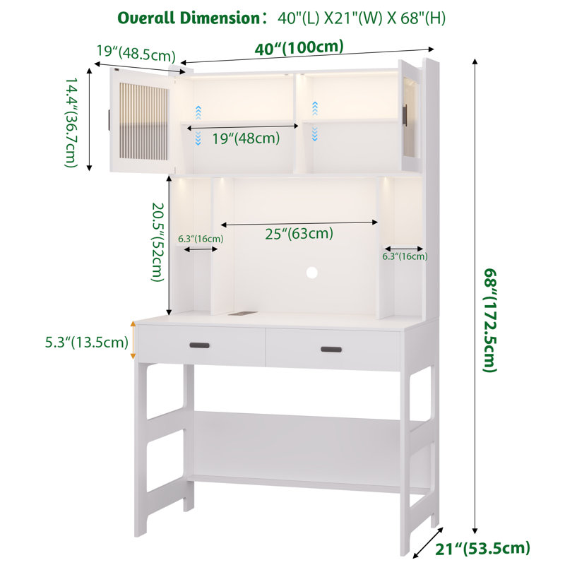 Shona 40'' W Rectangle Computer Desk with Hutch and Cabinet, White