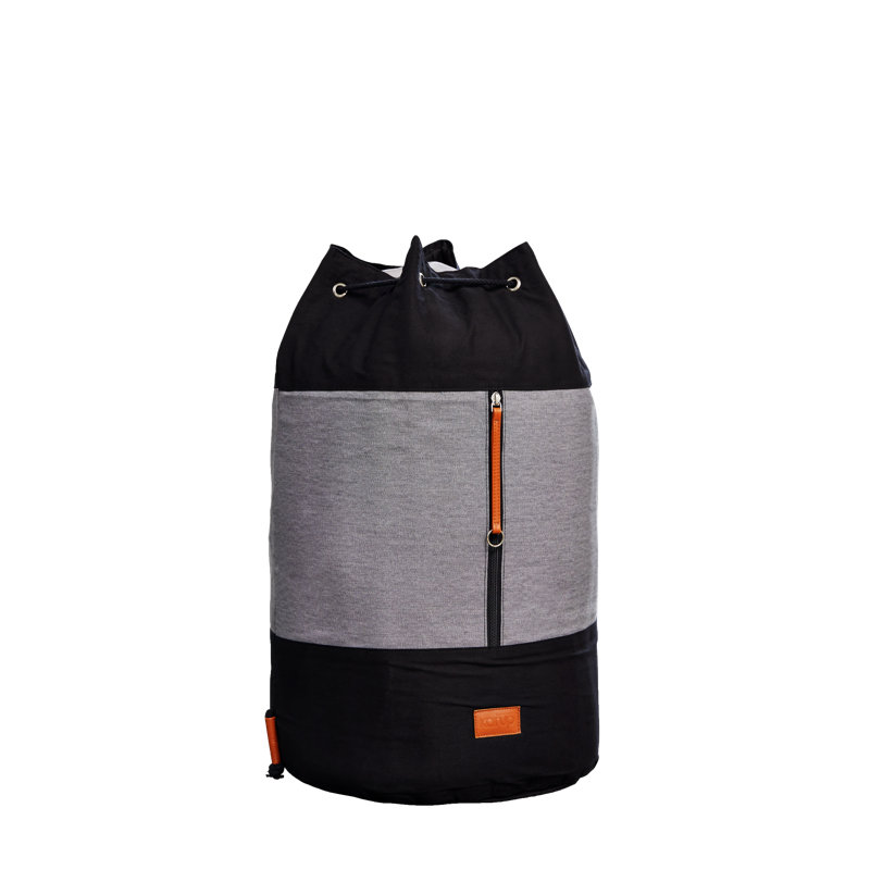 Fabric Laundry Bag with Handles, Black/Grey