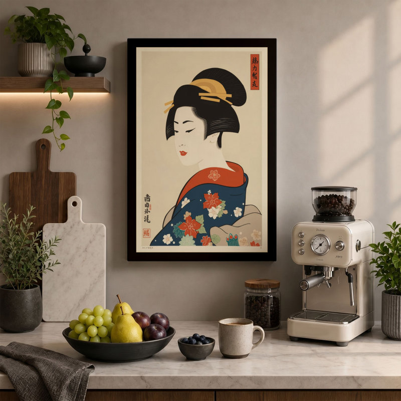 Woman in Profile Japandi - Wrapped Canvas, 24x16 - 61.0 x 40.6 cm, Cream Border