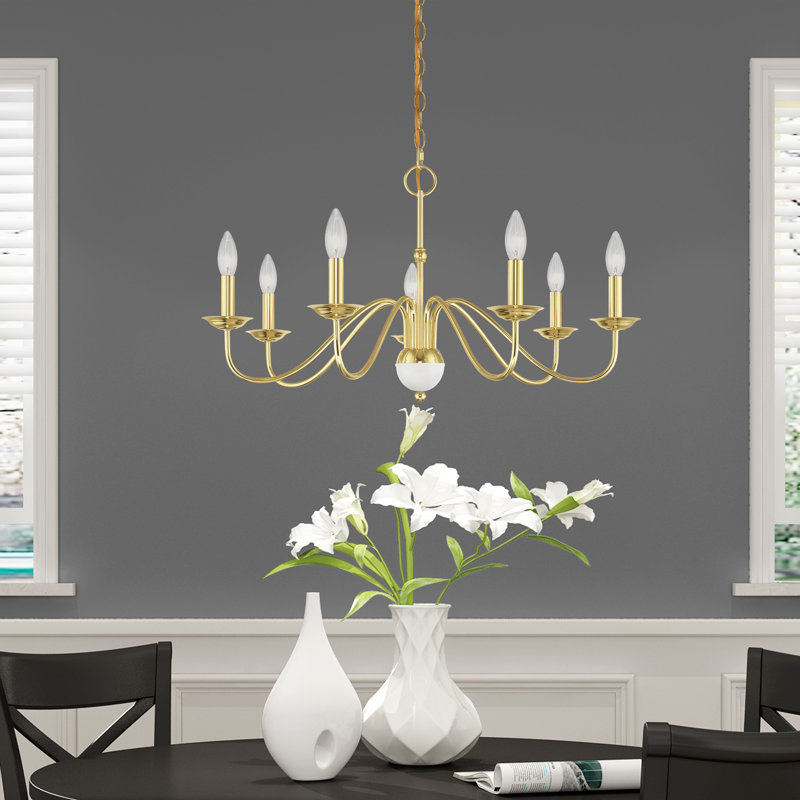 Seiling 7 - Light Steel Dimmable Classic / Traditional Chandelier, Polished Brass w/ White Accent