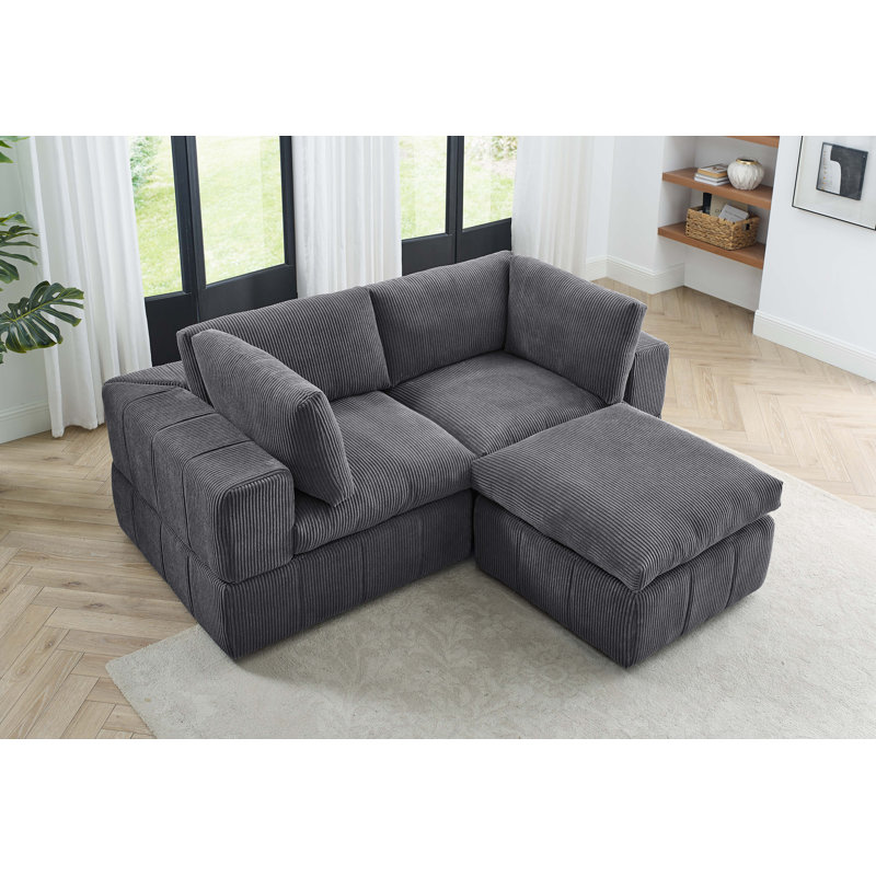 Andrielle Corduroy L-Shaped Sectional Reversible, Dark Gray Corduroy, Right-Hand Facing