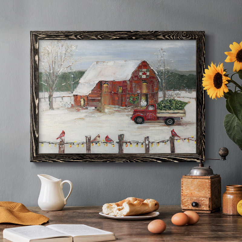 Christmas Farmyard, reproduction d'art sur toile encadrée, Noir, H 18 po x l 26 po x P 1,5 po