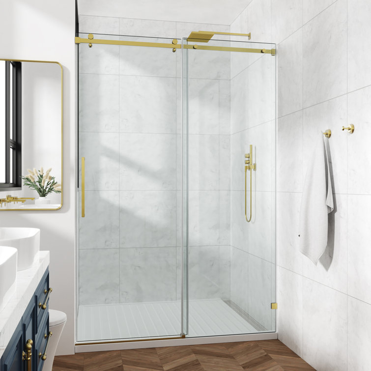 60 In. W X 66 In. H Double Sliding Semi-Frameless Bath Shower Door With Easy-Clean 3/8 In. Glass